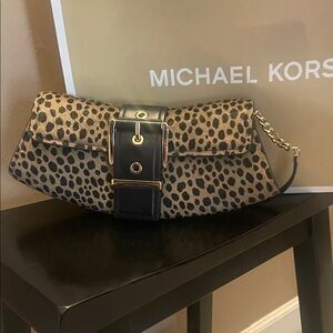 Michael Kors Black and Tan Animal Print Clutch